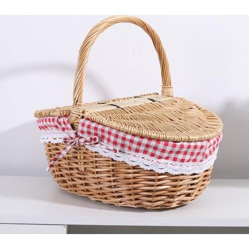 Picnic Basket Storage Basket W/Handle Handmade Woven Multi-purpose Organizer