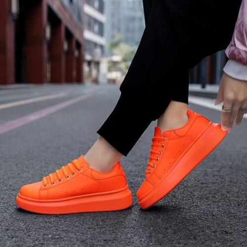Sneakers Women 2021 Fashion Vulcanized Shoes Lover Lace-up Casual Shoes Orange Basket Shoe Breathable Walking Men Flats