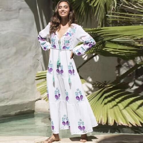 Summer boximiya seaside nation wind embroider tassel travel goes vacationing beach dress inwrought flower long paragraph dress