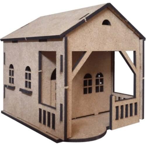HLO 2021 House Model with Balcony Wooden Object Decorative DIY Hobby Kit Paintable Home Decoration Trendy Islamic Product Trendy
