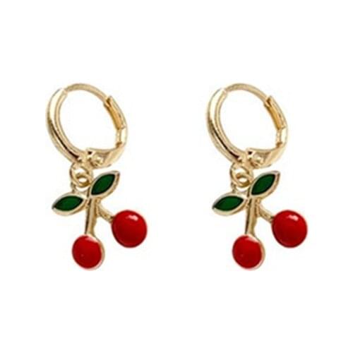 Trendy Kpop Cherry Drop Earrings For Woman Korean Good Quality Fashion Statement Dangle Earrings Cute Female Gifts 2020 New