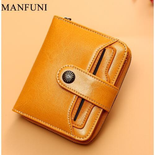 Fashion Women Wallets 100% Genuine Leather Zipper Hasp Lady Short Purse Pretty Coin pocket Card Holders Yellow Blue Red