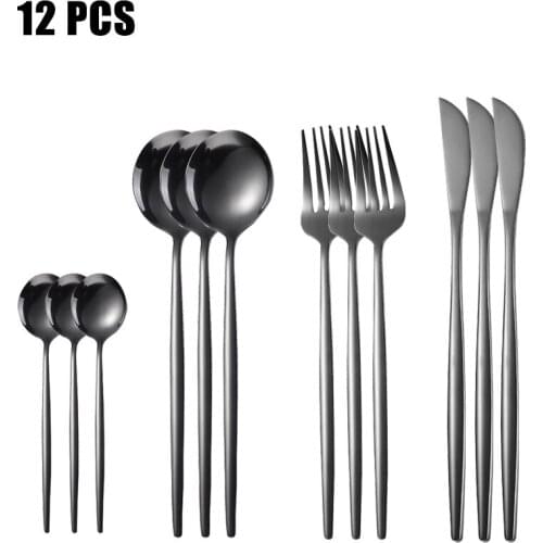 12Pcs Black Dinnerware Set Fruit Cake fork 304 Stainless Steel Silverware Mirror Cutlery Set Tableware Set Flatware Set Des Fork