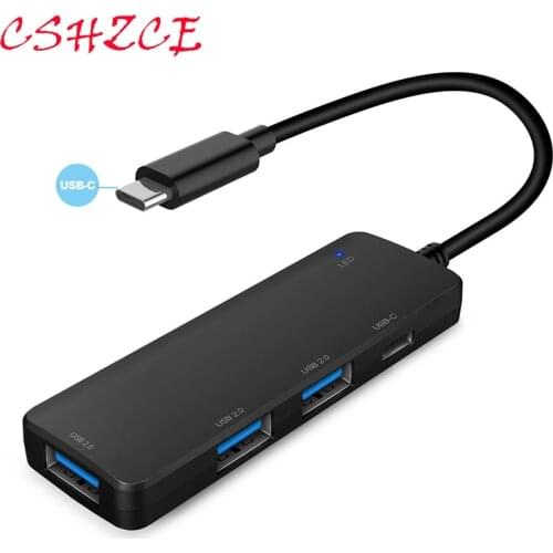 W5P-U2 ABS 4 Ports USB 2.0 Desktop HUB OTG Hubs USB Splitter Multi Port USB Adapter Micro USB and Type-C Input for Compter