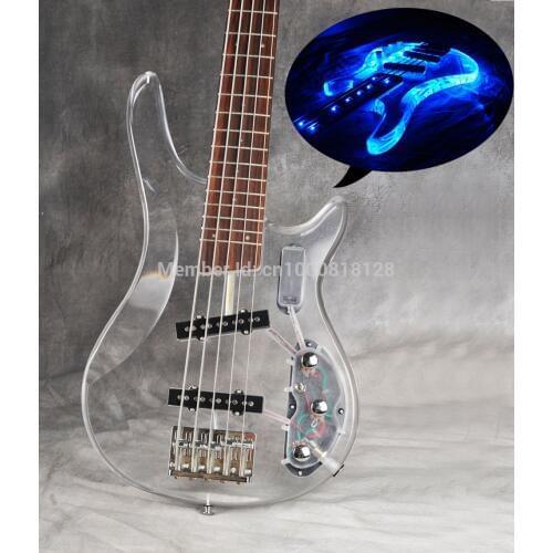 2016 New Arrival Thru 5 String Acrylic Body Bass Guitar Rosewood Fingerboard With LED Light High Quality Real Photo