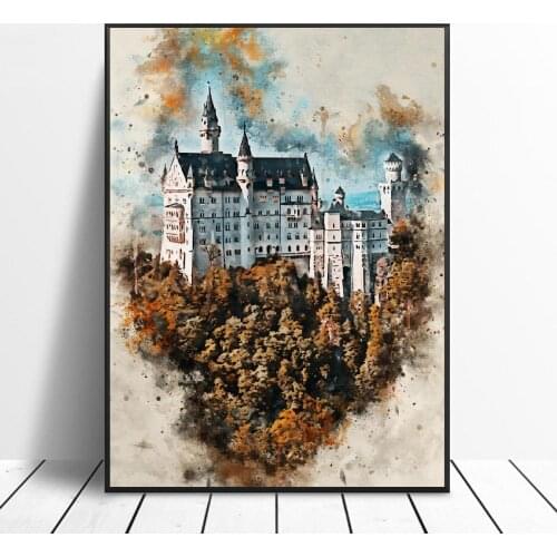 Neuschwanstein Watercolor Art Canvas Poster Home Decor Painting No Frame