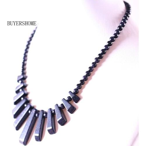 Round Beads Necklace Natural Stone Blue Sandstone Pendant Necklace E151