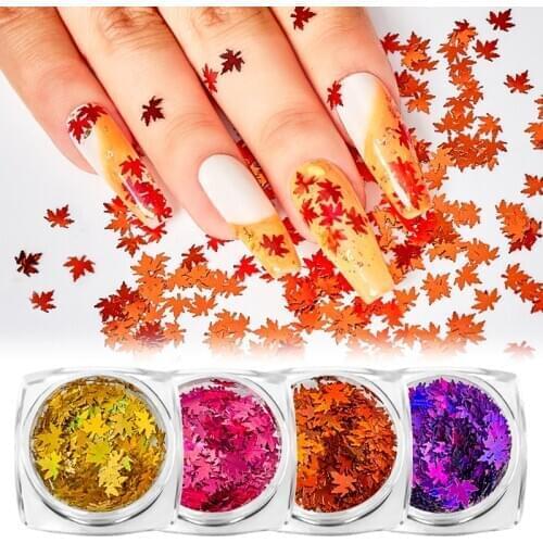 1 Box Maple Leaves Nail Art Sequins Holographic Glitter Flakes Paillette Chameleon Stickers For Nails Autumn Design Decor