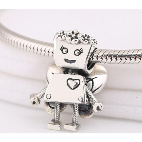Authentic S925 Silver Vintage Floral Girl Robot Bead Butterfly Wing Charm fit Lady Bracelet Bangle DIY Jewelry