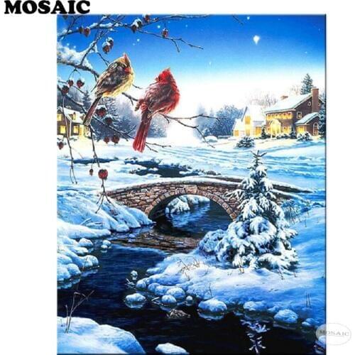 Custom diamond embroidery Winter snow bird,3d diamond painting,full diamond mosaic picture of rhinestone cross stitch