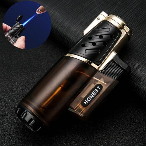 Transparent Powerful Metal Lighters Outdoor Windproof Portable Cigar Butane Lighters Gas Lighter Mens Cigarette Lighter