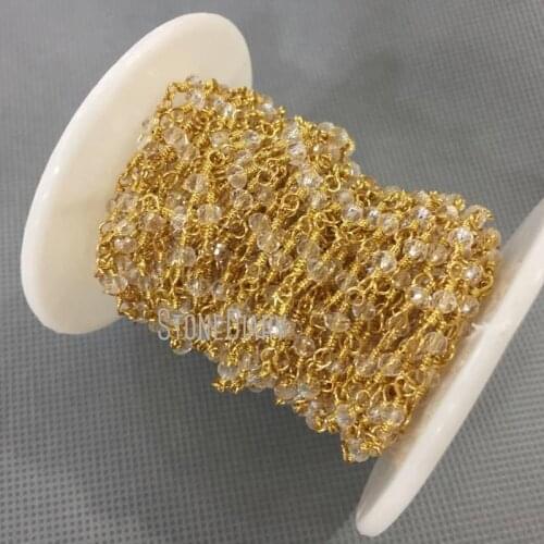 3x4mm Gold Electroplated Faceted Rondelle Beads Copper, Clear Glass Crystal Chain Rosary RC4761
