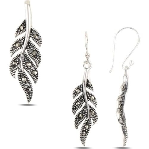 Silver 925 Sterling Marcasite Cubic Zirconia Pendant & Earrings Set