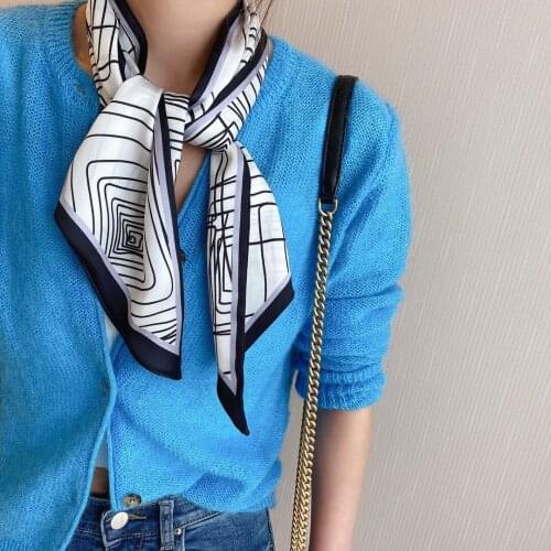 Korean Style Silk Tie Hair Ribbon Womens Satin Scarf Ribbon Printed Double Layer Scarf Hair Accessories Head Scarf