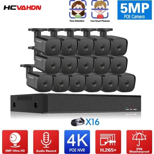 H.265 16CH 4K POE NVR Audio Record CCTV System 5MP Outdoor IP67 Weatherproof POE IP Cameras Video Security Set 8CH 8MP HDMI Set