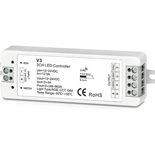 Skydance Led Wireless Receiver 3 Channel RGB Controller Constant Voltage DC 12V-24V LED Single Dimming CCT RGB Wireless Receiver