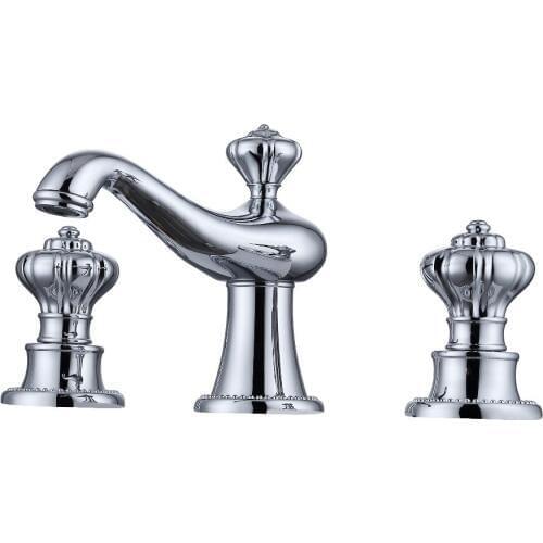 Free ship New Modern 3 Pcs 8" Widespread Bathroom Sink Faucet mixer tap Chrome Color Crown handles