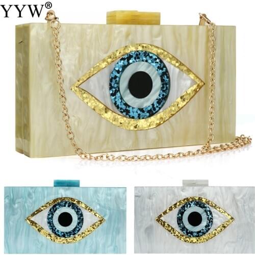 Acrylic Clutch Bag Cartoon Sequined Eye Printing Shoulder Bags With Chain WomenS Evening Bag Mini Handbags Wedding Party Purse