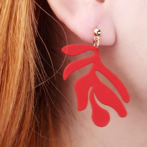 Long Leaf Hanging Earrings for Women Korean Styles Sweet Handmade Red Blue Metal Earrings Party Jewelry Statement Christmas Gift