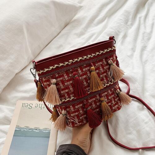 2019 New Vintage Women Tassel Handbag Shoulder Bags Tote Purse Messenger Hobo Print Crossbody Bag Satchel Bag