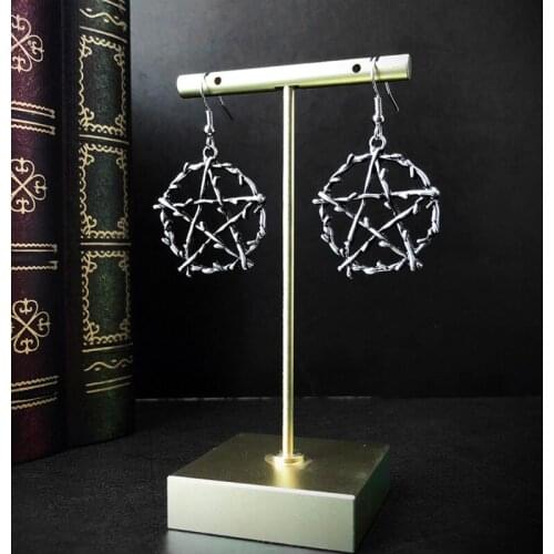 Goth Hanging Pentagrams Drop Earrings for Women Ear Rings Punk Gothic Silver Color Womens Geometry Jewelry Female