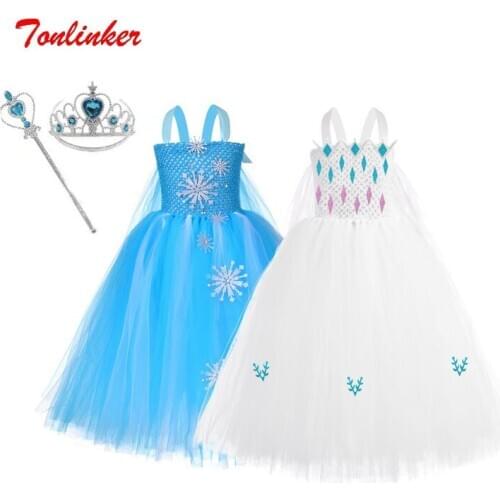 Girls White Blue Gauze Dress Costume Princess Snow Queen Dressing Up With Cape For Girl Carnival Fancy Party Dress 2-10T