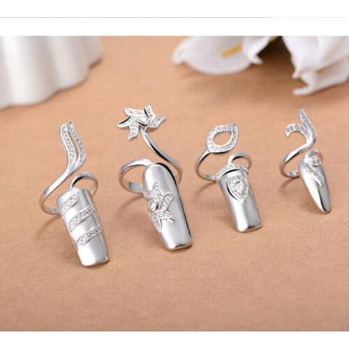 925 Sterling Silver 4 Designs Charming Zircon Finger Nail Rings For Women Fingernail Protective Fashion Jewelry S-R189