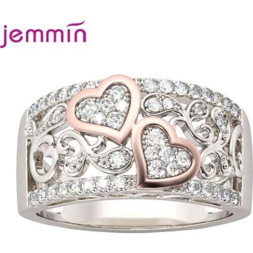 Exquisite Women 925 Sterling Silver Engagement Rings Heart Shaped Crystal Cubic Zirconia Anillos Mujer Birthday Gift Jewelry