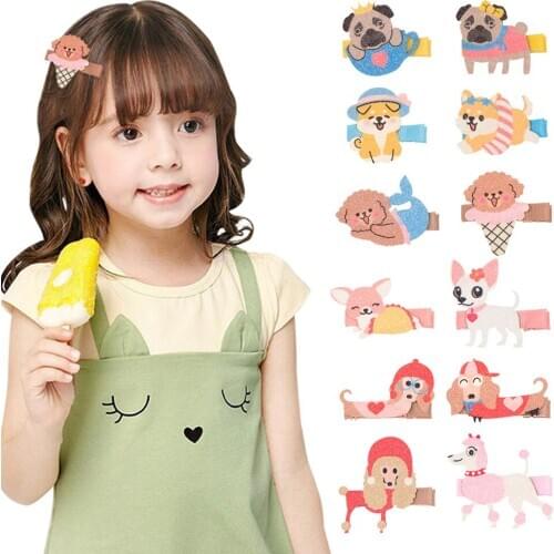 1 PC Super Cute Cartoon Pets Colorful Printed Glitter Hairpin Lovely Animal Barrette Ribbon Line Hair Accessories For Kids Girls