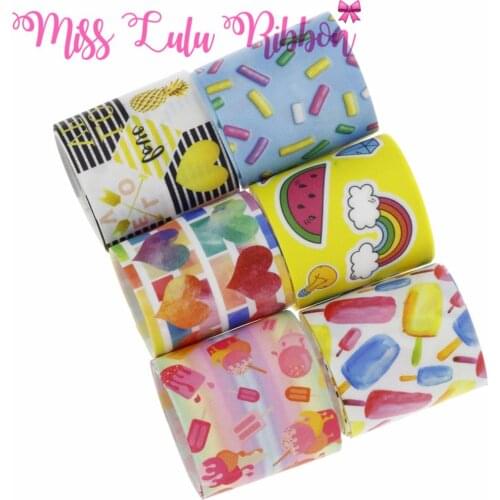 16mm-75mm Colorful Printing Sweet Heart Printed Grosgrain Ribbon/Foe Hair Band Making Fruit Ice Cream 50yards/roll