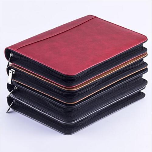 2pcs/set A5 Padfolio PU Leather Oraniizer Folder Document Case With Calculator Spiral Note Book Business Zipper Bag Handbook