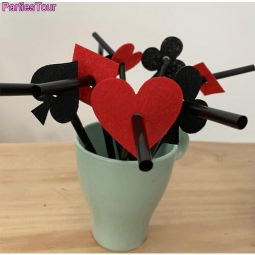 20pcs Casino Las Vegas Party Straw Decor Adult Poker Birthday Party Black Red Confetti Plastic Straw Casino Night Poker Supplies
