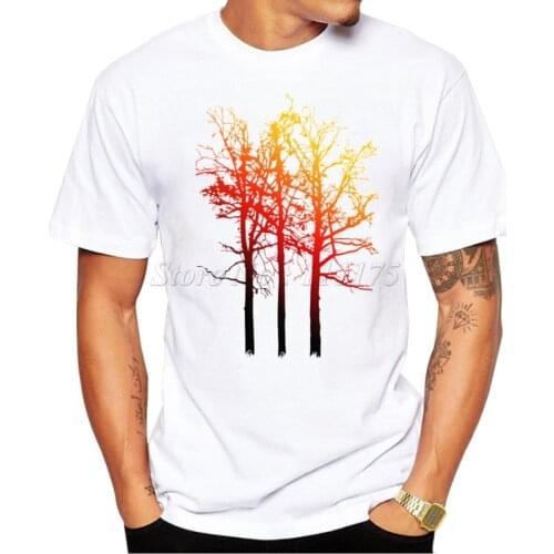 2019 Fashion Mens Fire Trees Design T Shirt Male Cool Tops Hipster Printed Summer Tees