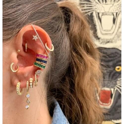 2021 Brand New Cubic Zirconia Baguette Stones Clip Cuff Ear Earrings Shinning Wedding Fashion Earring Rainbow Cz Minimal Earring