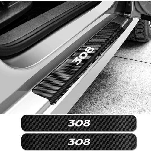 4PCS Car Door Sill Scuff Plate Carbon Protector Stickers For Peugeot 308 Auto Threshold Protector Decals Car Tuning Accessories
