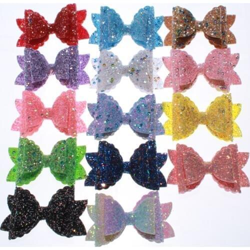 50PCS 8CM Newborn Glitter Leather Hair Bow With Fully Covered For Hair Clips Bowknot Boutique Hair Bows For Headbands