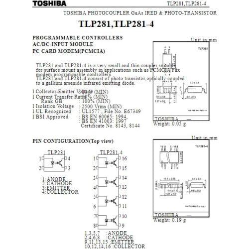 50pcs/Pack TLP280 TLP280-4 TLP281-4GB TLP112A TLP114A TLP180GB TLP180GR TLP181BL TLP281 TLP114 TLP180 NEW IN STOCK TOS Imported