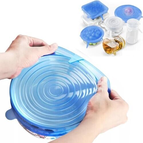 6Pcs Kitchen Gadgets Kitchen Accessories Reusable Silicon Stretch Lids Universal Lid Silicone Food Wrap Bowl Lid Kitchen Tools