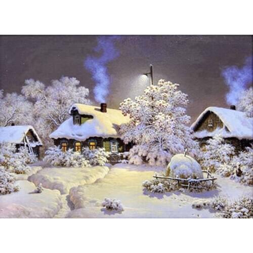 DIY 5D Diamond Embroider Snow hut House Round Diamond Painting Cross Stitch Kits White