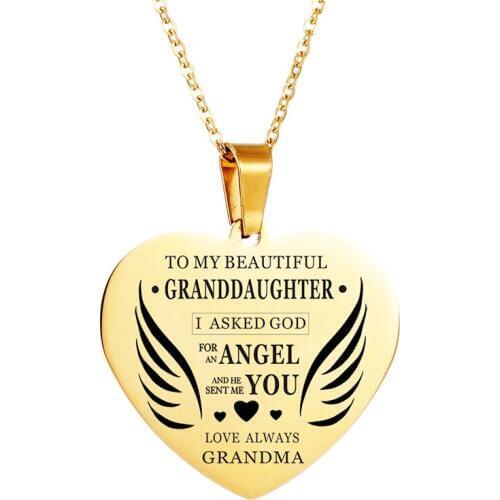 AMORUI Wife Daughter Heart Pendant Necklace Women Stainless Steel Family Sister Granddaughter Friend Gift Fashion Jewelry