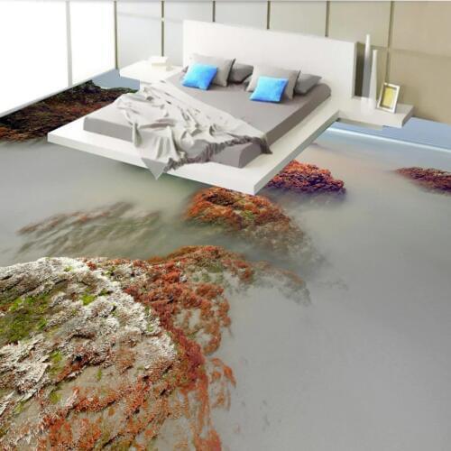 Free Shipping custom picture floor sticker Beach landscape wallpaper office non-slip kitchen floor mural