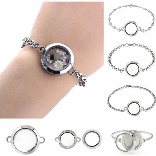 Living memory locket bracelet bangle for women femme Twist screw locket stainless steel fit Floating charm dry flower 1p as gift