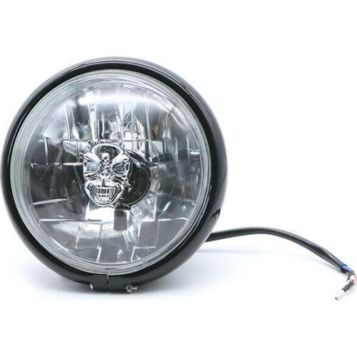 High/Low Beam Retro Skull Light Bulb Side Mount Black Headlight Cruiser Chopper