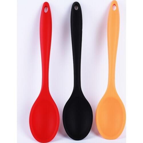 Food Grade Silicone Long-Handled Rice Soup Spoon Kitchen Silicone Spoon Flatware Utensils Accessories Solid Color Kids Spoon