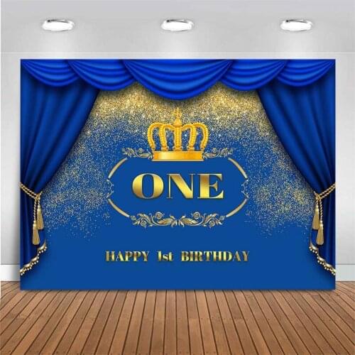 Happy 1st Birthday Backdrop Newborn Baby Blue Glitter Birthday Photography Backdrop Crown Decor Photo Background Photo Studio