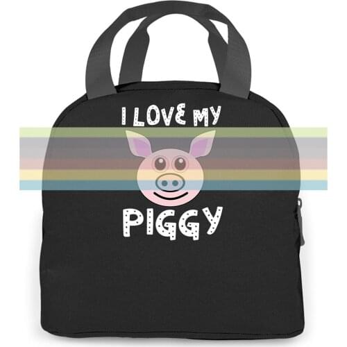 I Love My Piggy - Cute Pet Pig Fat Pork s Design Cotone Printed women men Portable insulated lunch bag adult
