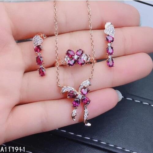 KJJEAXCMY fine jewelry 925 sterling silver inlaid Natural Garnet Necklace Ring Earring noble Female Suit Support test popular