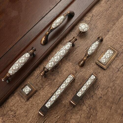 JD Antique Bronze Ceramic Cabinet Handles Vintage Drawer Knobs Wardrobe Door Handles European Furniture Handle Hardware