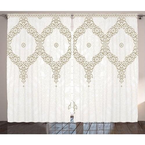 Moroccan Curtains Ornate Background Traditional Soft Color Eastern Elements and Pattern Living Room Bedroom Window Drapes