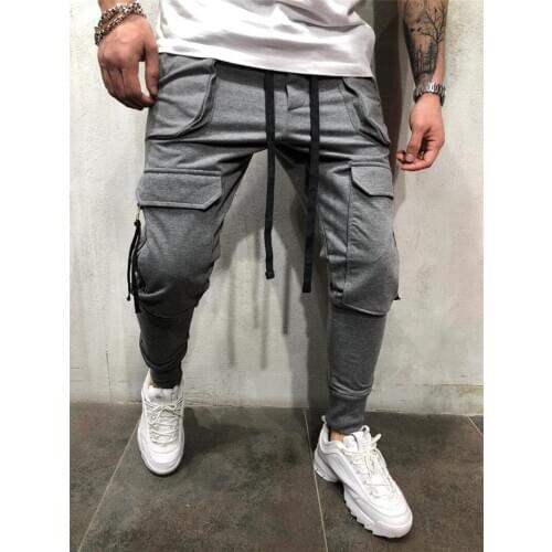 Men Skinny Pants Slim Training Jogging Sport Pants Men Multi-pocke Pencil Pants Men Adult Casual Fashion Casual Trousers 2020